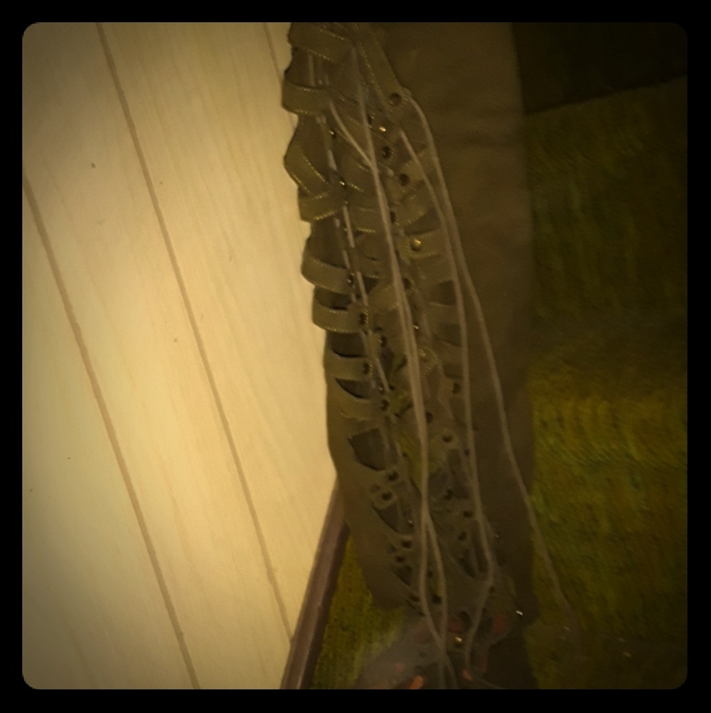 New olive green sexy lace up thiegh high flats!